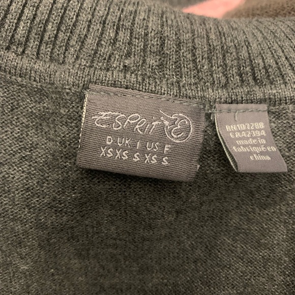 Esprit Vintage Charcoal Grey Argyle Lightweight Turtleneck Sweater Size XS - Picture 4 of 6